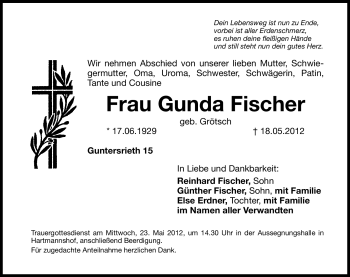 Traueranzeige von Gunda Fischer von Hersbrucker Zeitung